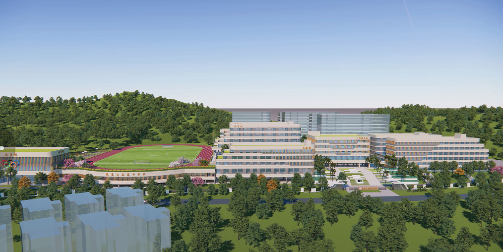 温泉山谷国际康旅城普通高中学校建设项目1#学生宿舍楼、2#行政办公楼、3#实验楼、4#教学楼、5#食堂、6#体育馆主体结构全面封顶